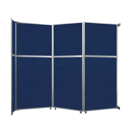 Versare Operable Wall Folding Room Divider 11'9" x 10'3/4" Navy Blue Fabric 1070303-1